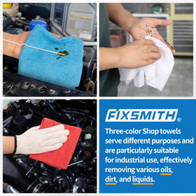 Neatly stacked FIXSMITH towels demonstrating bulk value and storage