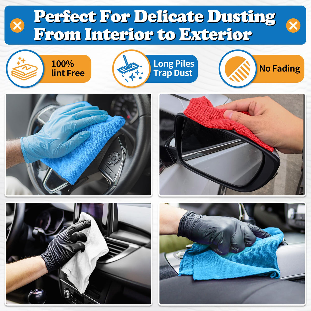 Hand holding FIXSMITH towel to show 11.5x11.5 inch size and control