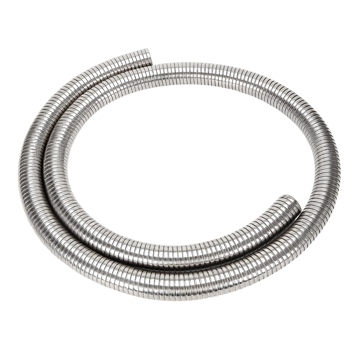 FIZZBOP front view of stainless flex pipe showing length and shine, durable fit