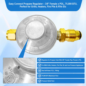 FJXBYWM regulator mounted on propane tank showing safe installation