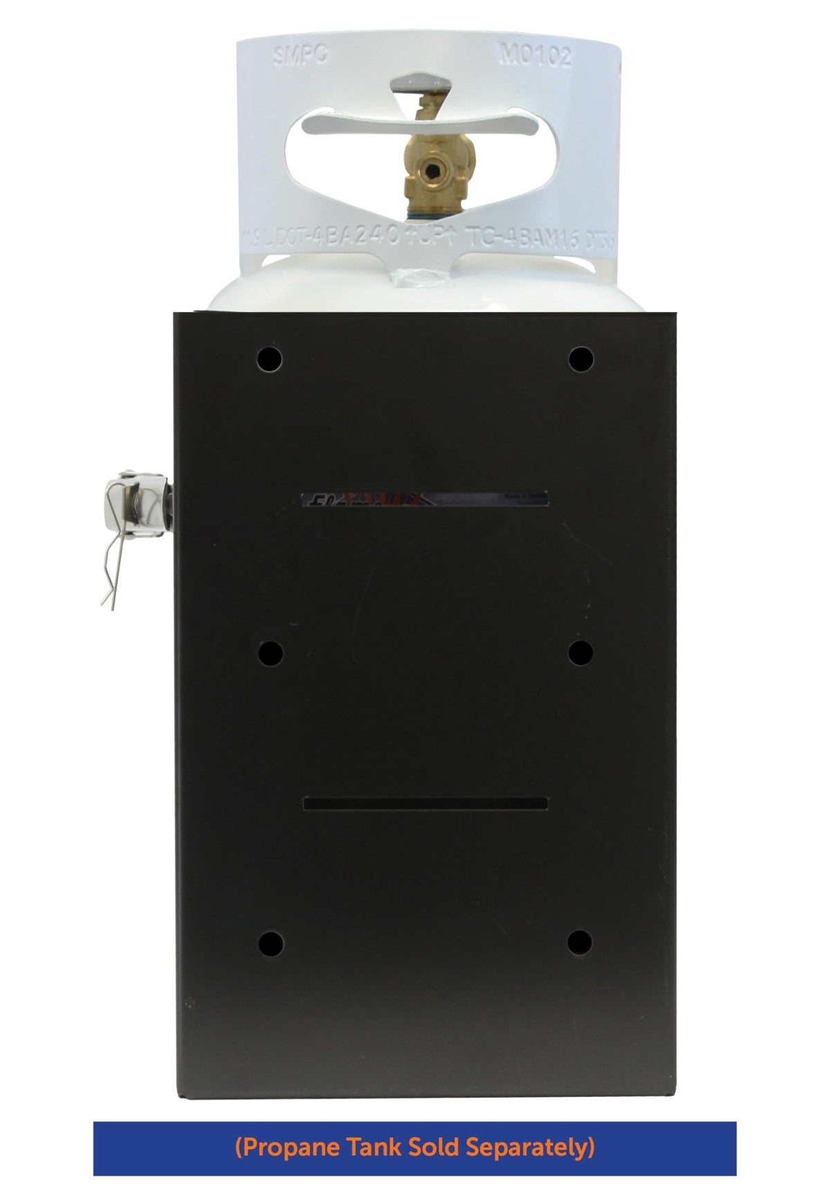 Flame King bracket in camping scene showing ready-to-use portable fuel setup benefit