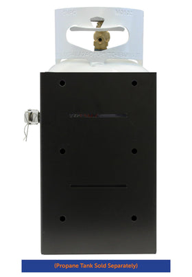 Flame King bracket in camping scene showing ready-to-use portable fuel setup benefit