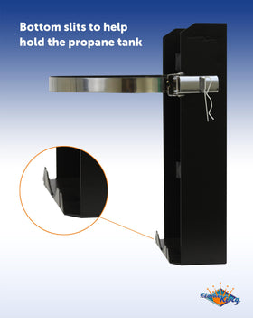 Flame King side profile with a 10LB tank mounted demonstrating stable fit benefit
