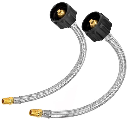 Flame King front view of pigtail connector showing fittings and benefits