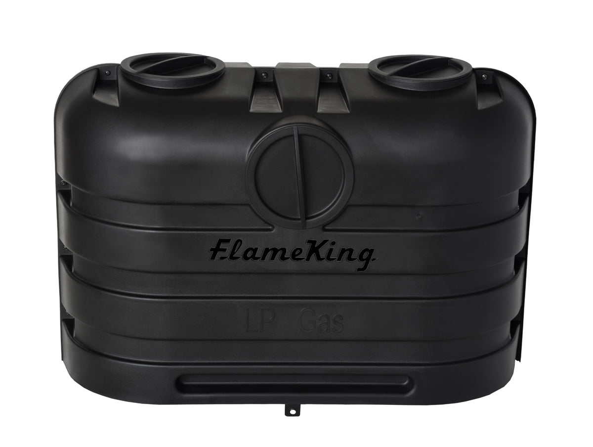 Flame King front view cover protecting two 20 lb tanks for neat appearance