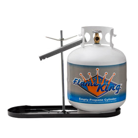 Flame King front view of dual tank rack showing sturdy base and rod, increases travel safety
