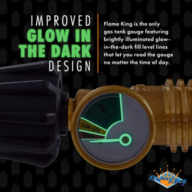 Flame King gauge installed on a grill cylinder to prevent unexpected propane runouts