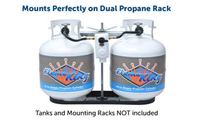 Flame King regulator boxed with two pigtails and manual showing included components