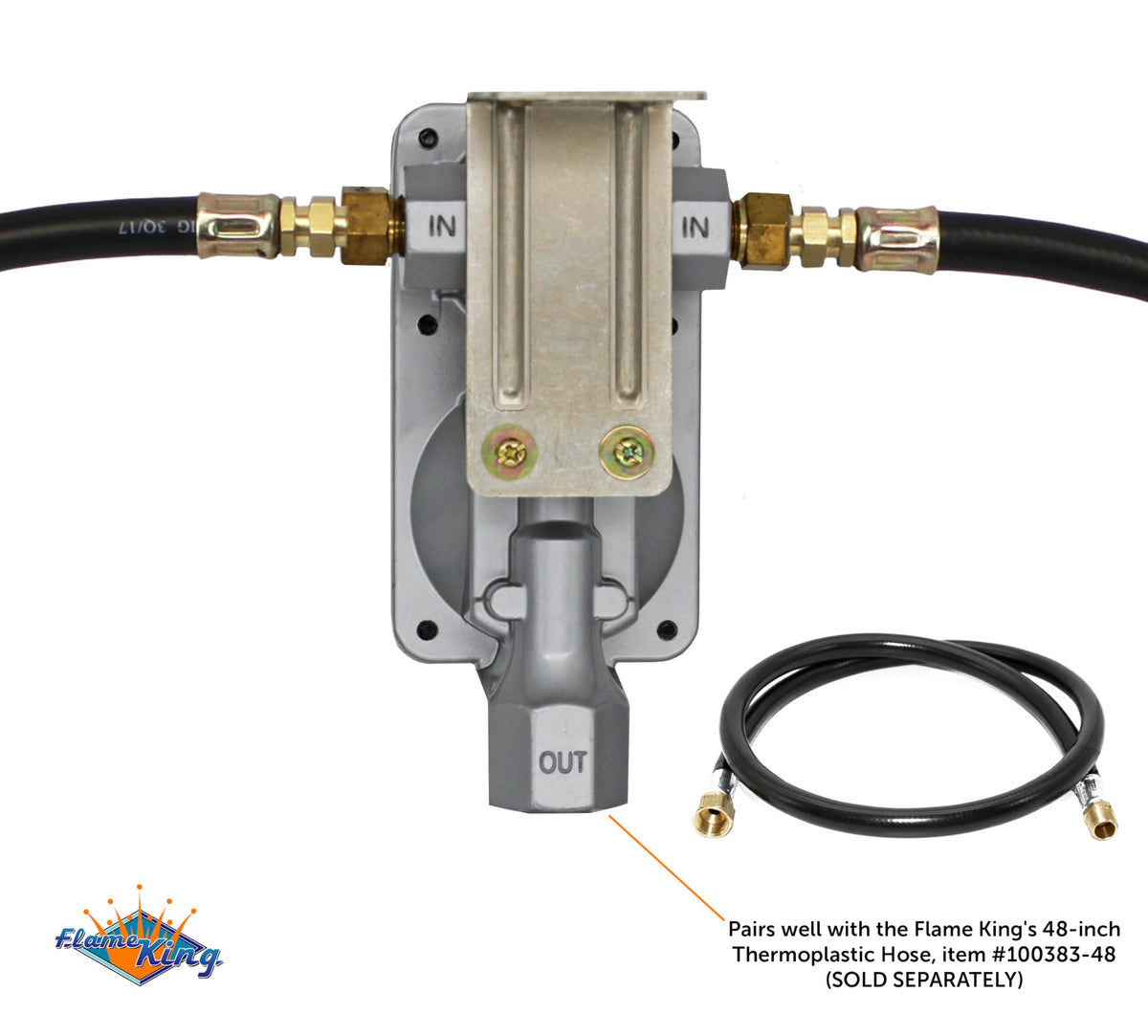 Flame King regulator next to a ruler for scale to show compact size and installation fit