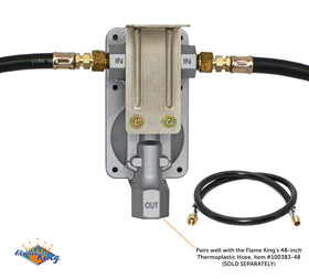 Flame King regulator next to a ruler for scale to show compact size and installation fit