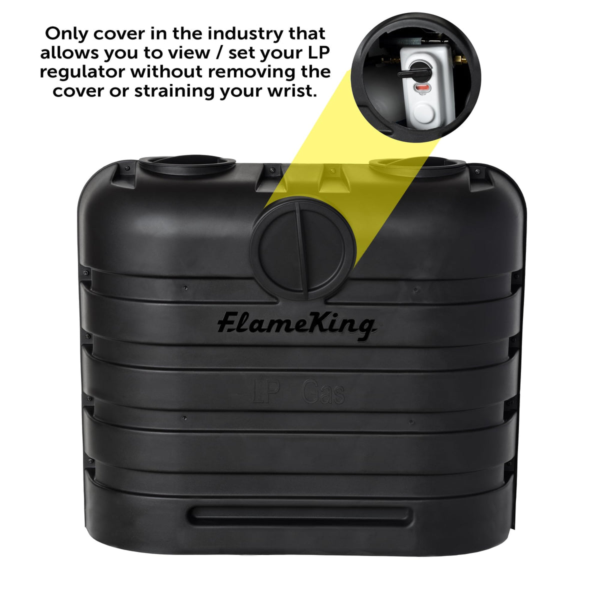 Flame King side access port for easy regulator adjustment