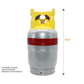 Flame King tank next to tools for scale, demonstrates 30LB portability benefit