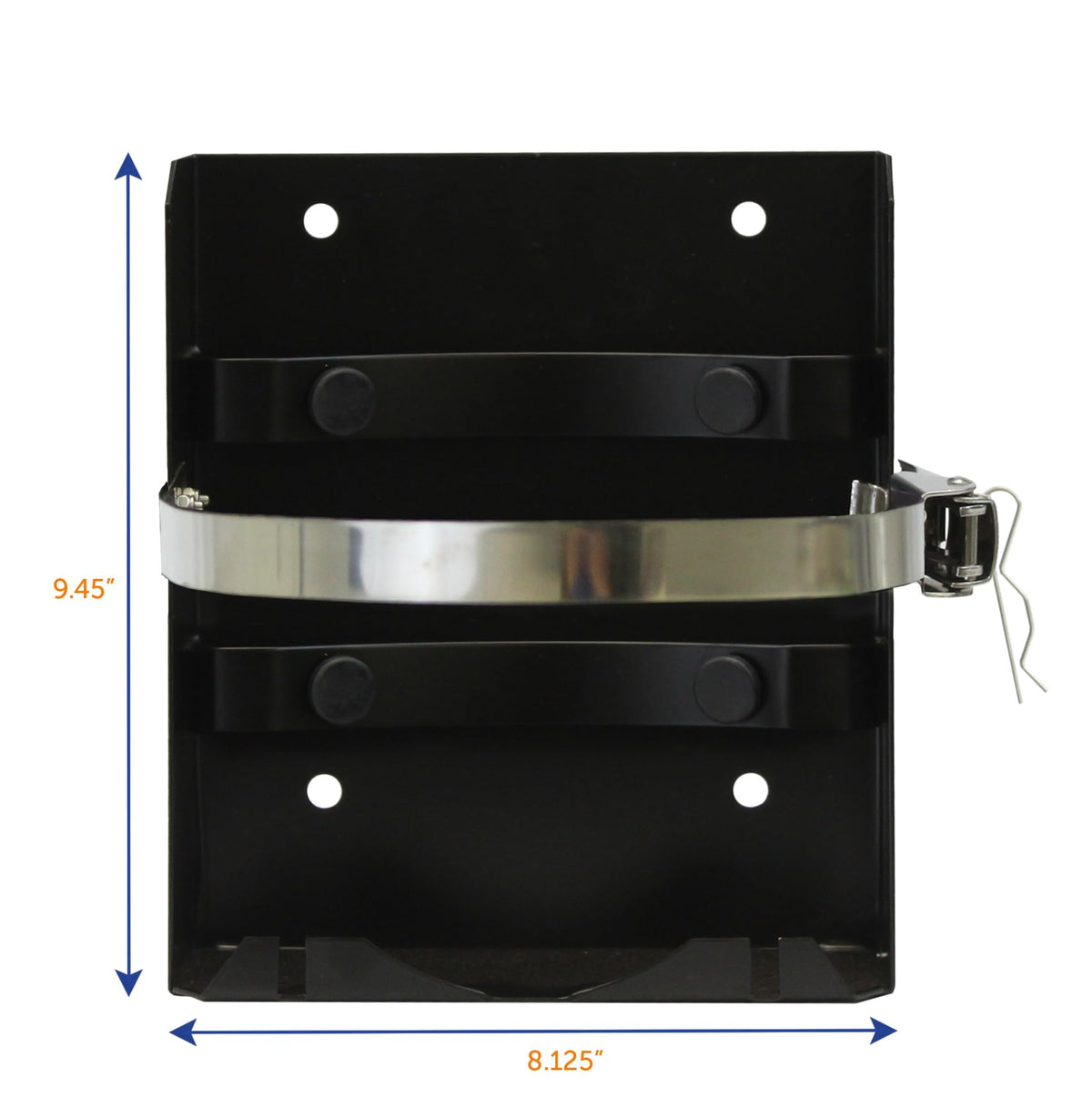 Flame King bracket installed on RV bumper for easy-access propane storage