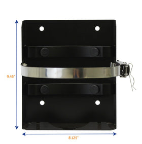 Flame King bracket installed on RV bumper for easy-access propane storage