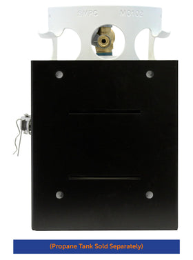 Flame King bracket in campsite scene with grill showing ready-to-use convenience