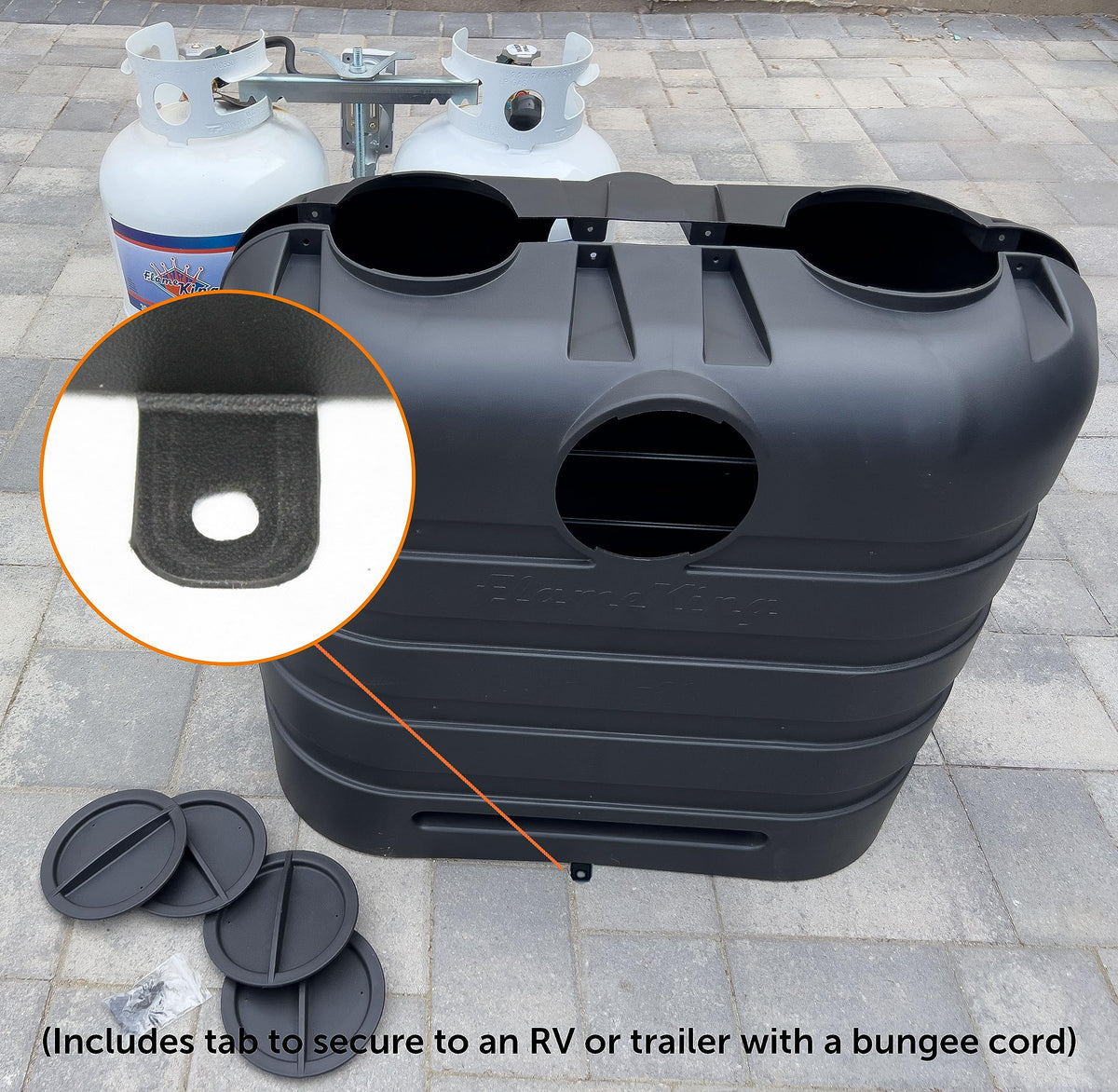 Flame King top hatches open for quick valve access benefit