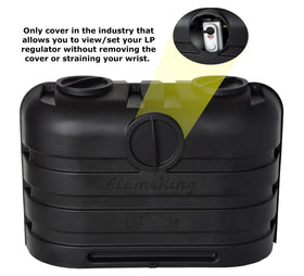Flame King top access hatches open showing easy valve reach and convenience