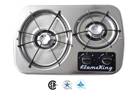 Flame King close-up of burners highlighting 7200 and 5200 BTU performance control