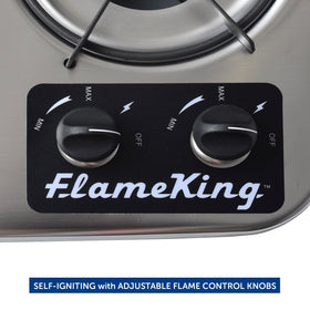 Flame King control knobs and piezo igniter detail offering simple, match-free starts