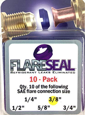 FlareSeal front packaging 3/8" 10 pack showing brand and contents benefit: quick selection