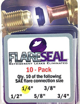 FlareSeal FS04-10PK front packaging showing 10 copper gaskets and benefit quick sealing