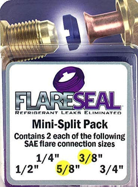 FlareSeal MSP-0610 front packaging showing included seals and labeling benefit of reliable sealing
