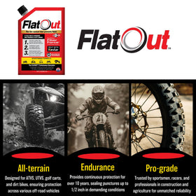 FlatOut 32-ounce bottle beside ruler showing product size and convenient volume