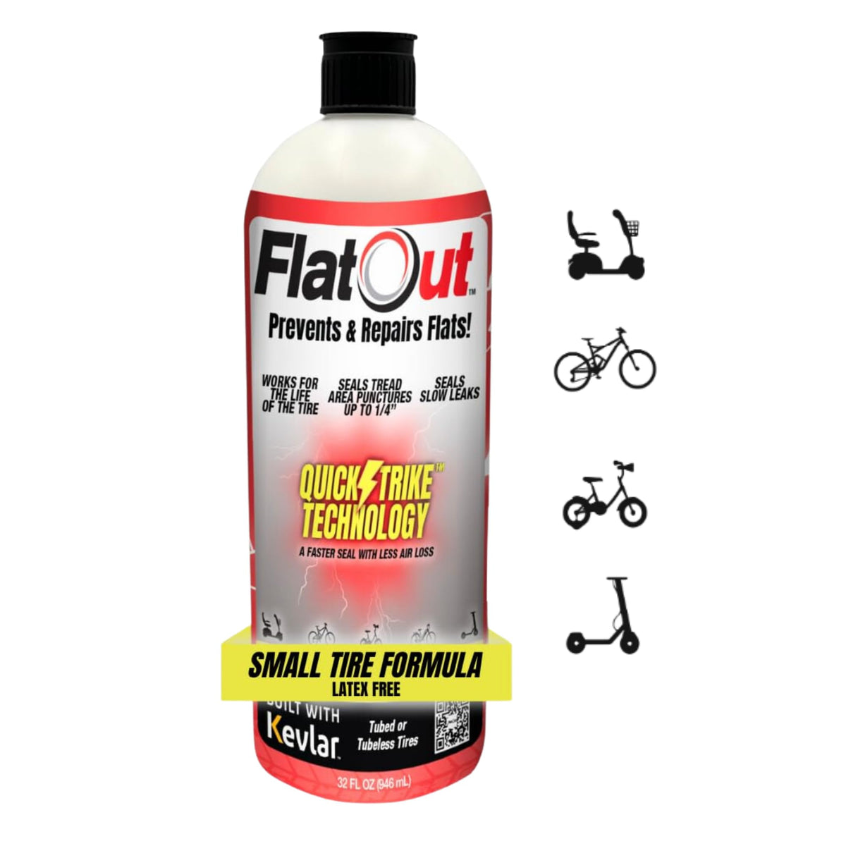 FlatOut front view of 32 oz bottle showing fast-seal formula benefit