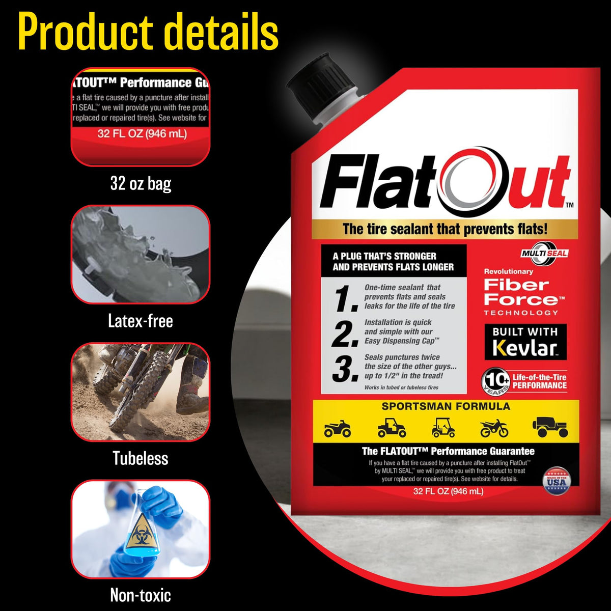 Inside tire coated with FlatOut sealant illustrating even protection and low mess
