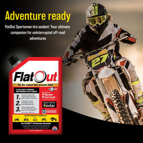 FlatOut bottle pouring into valve stem demonstrating easy application and quick use