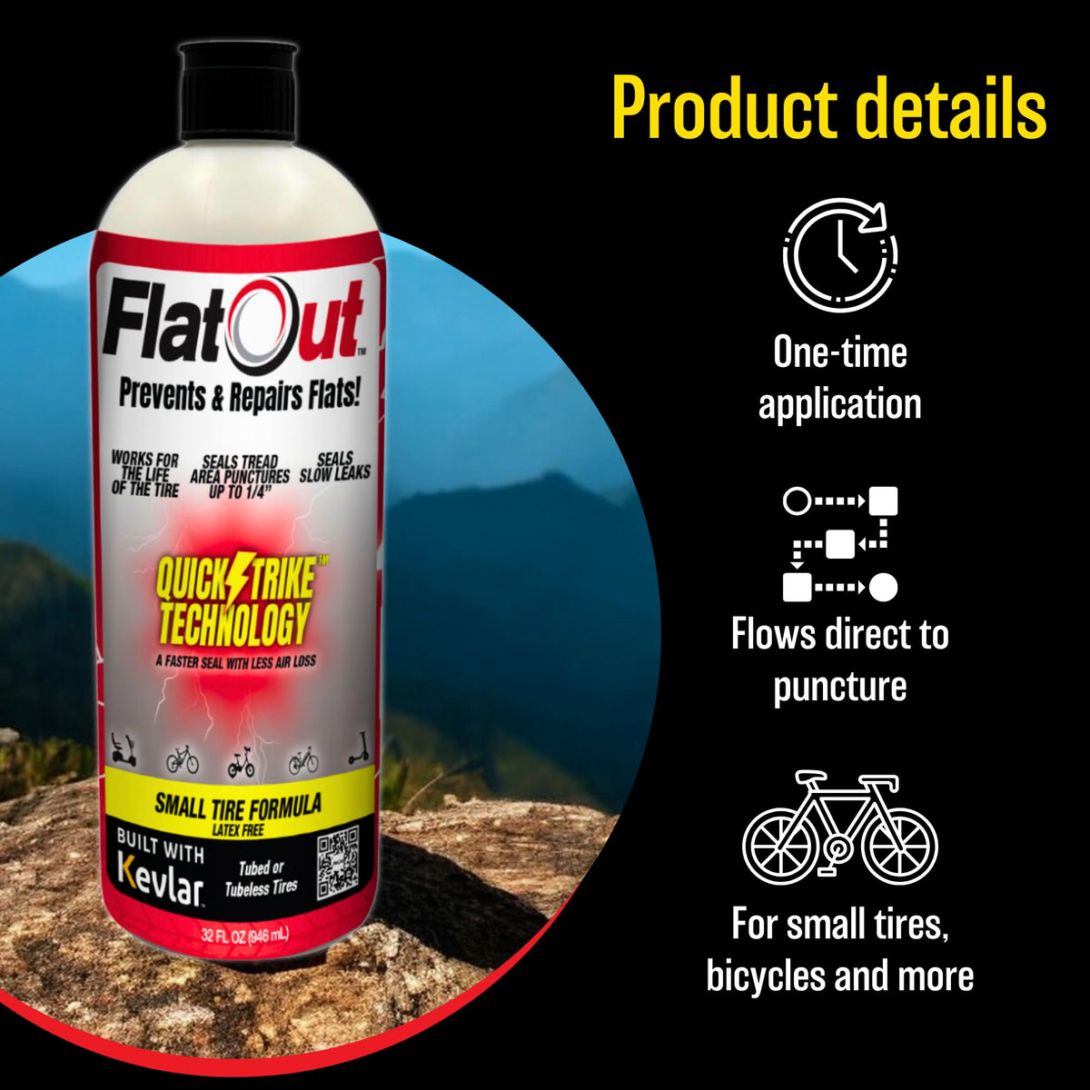 FlatOut pouring sealant into valve demonstrating quick, mess-free application benefit