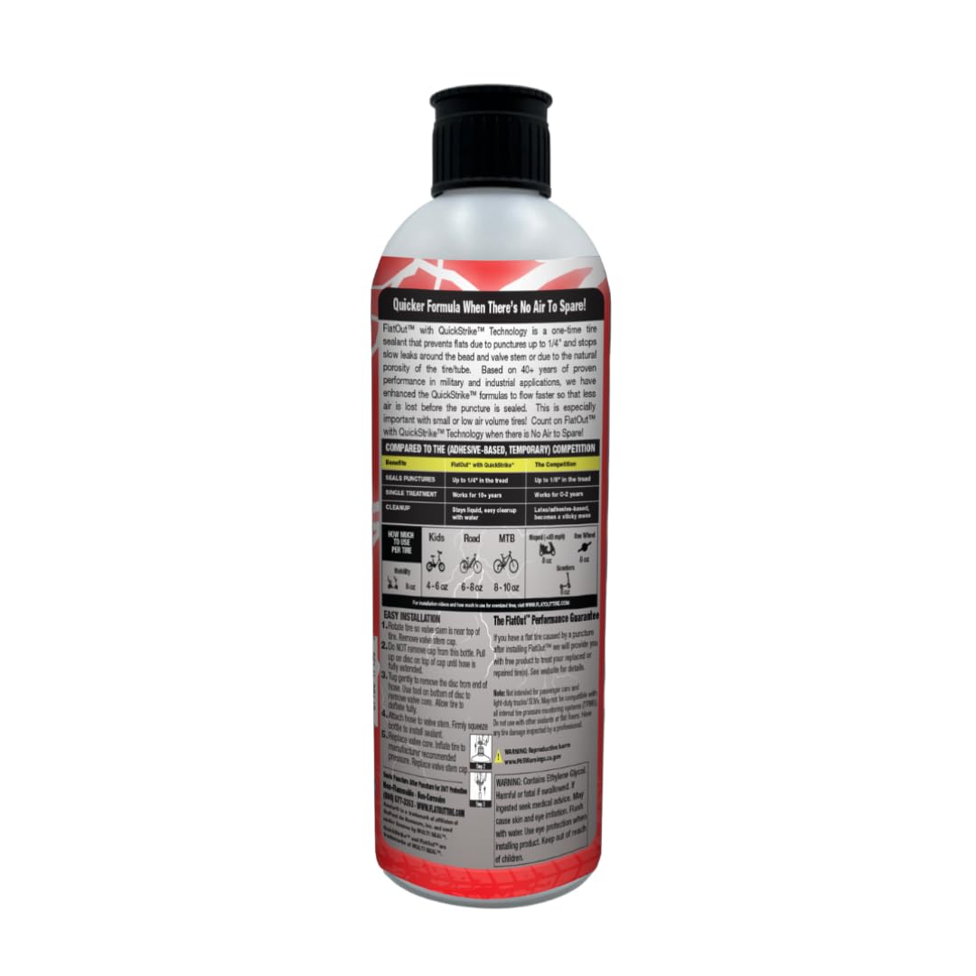 FlatOut bottle back label with directions and safety details for easy use