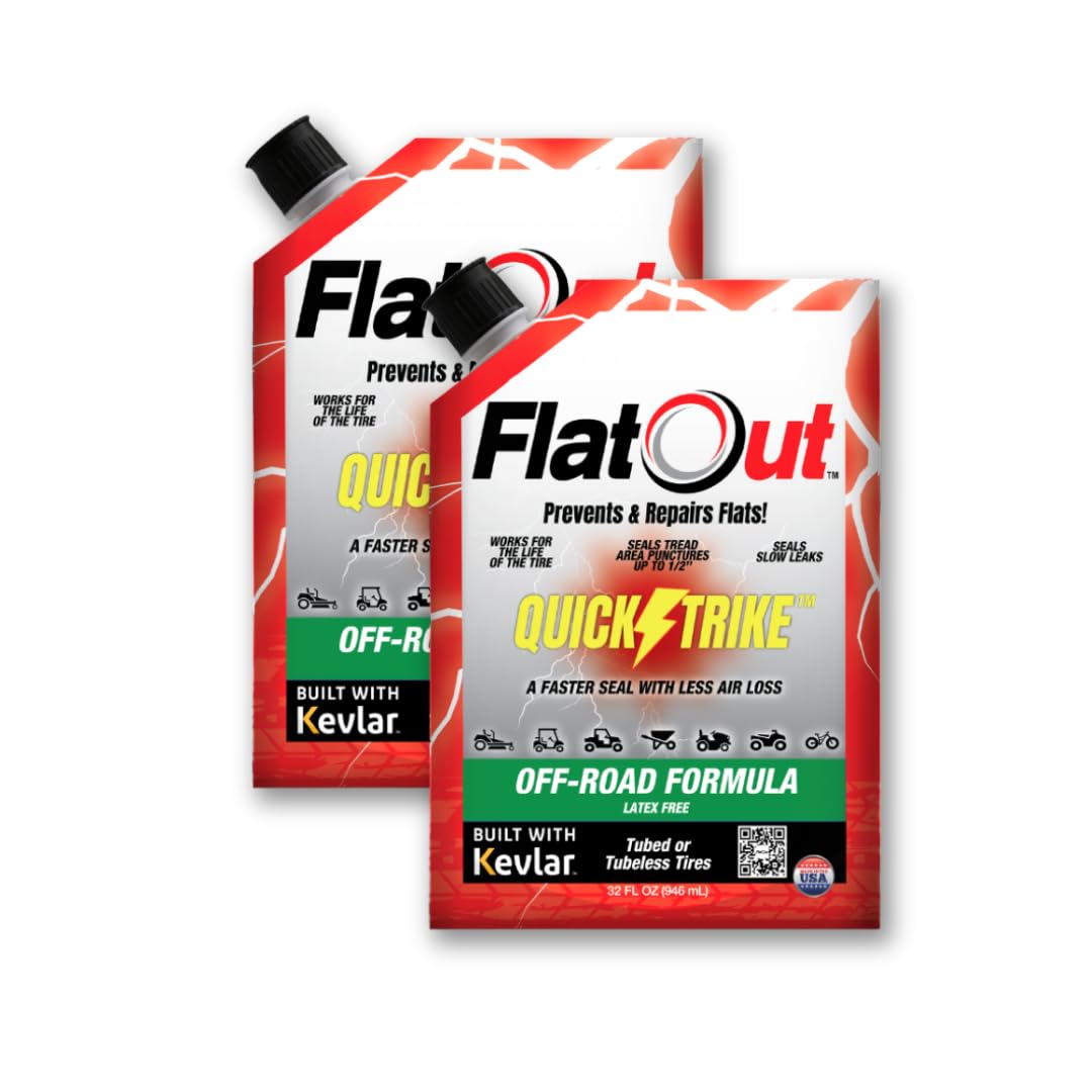 FlatOut bag front view showing label and pack benefit