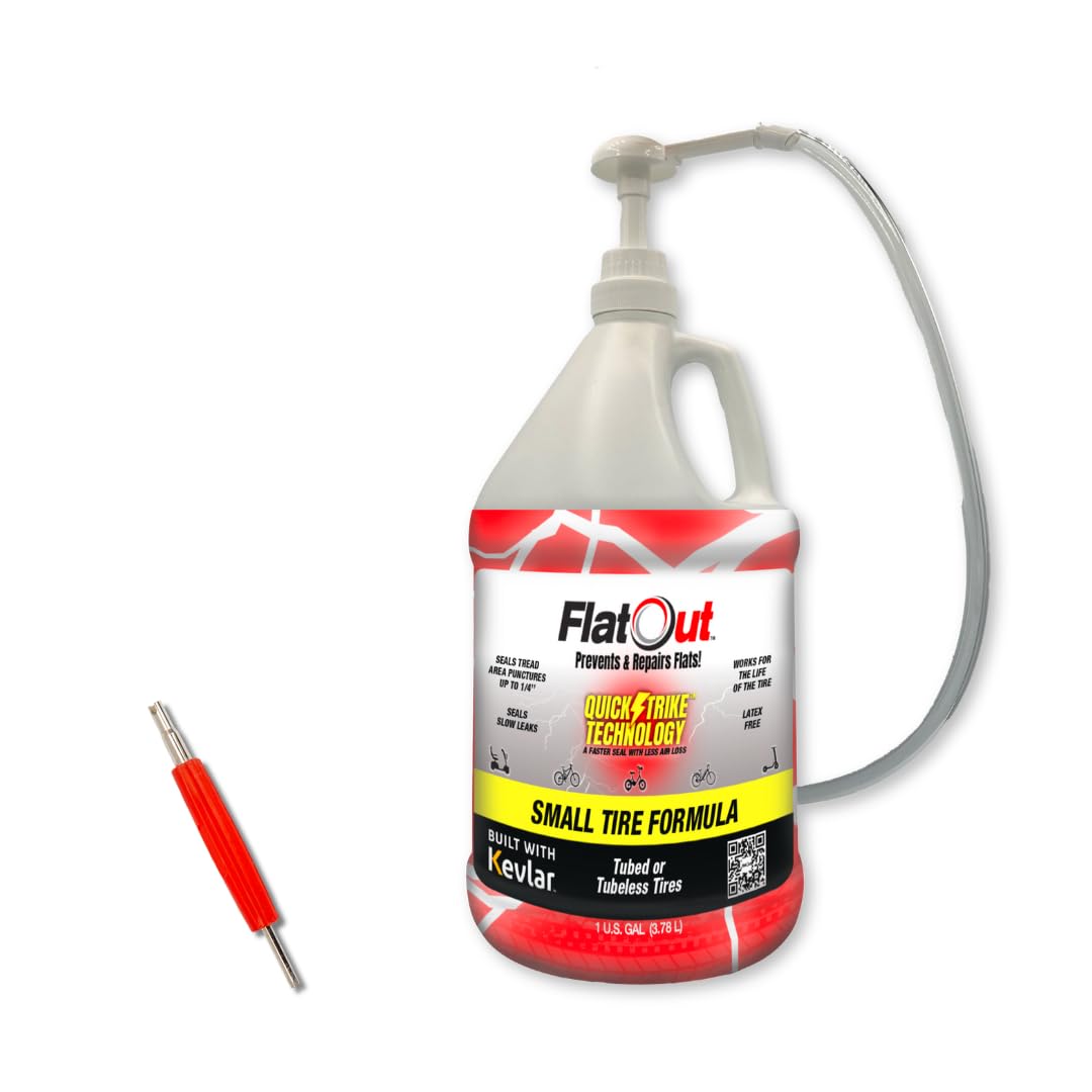 FlatOut QuickStrike one-gallon bottle front view showing label and tool advantage