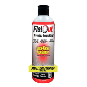 FlatOut bottle front view showing label and 16 oz size, highlights fast sealing