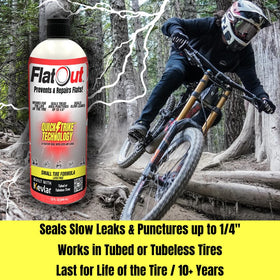 FlatOut sealant being poured into a valve stem, demonstrating simple installation