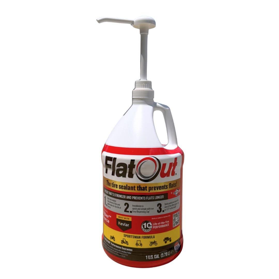 FlatOut gallon front label showing product name and benefits