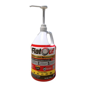 FlatOut gallon front label showing product name and benefits