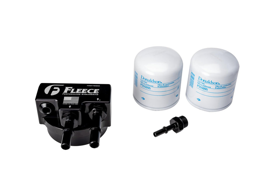 Fleece Performance front packaging showing replacement fuel filter kit and clear fit benefit