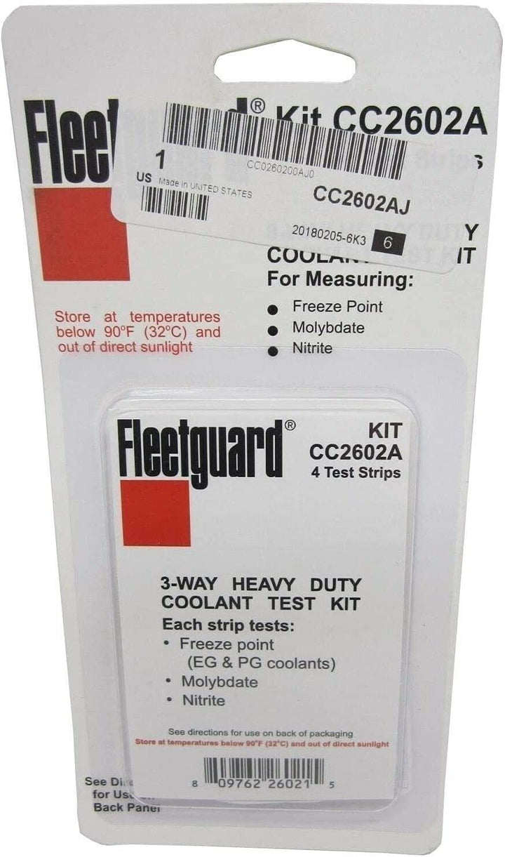 Fleetguard CC2602A front packaging showing 4-pack strips for quick coolant checks