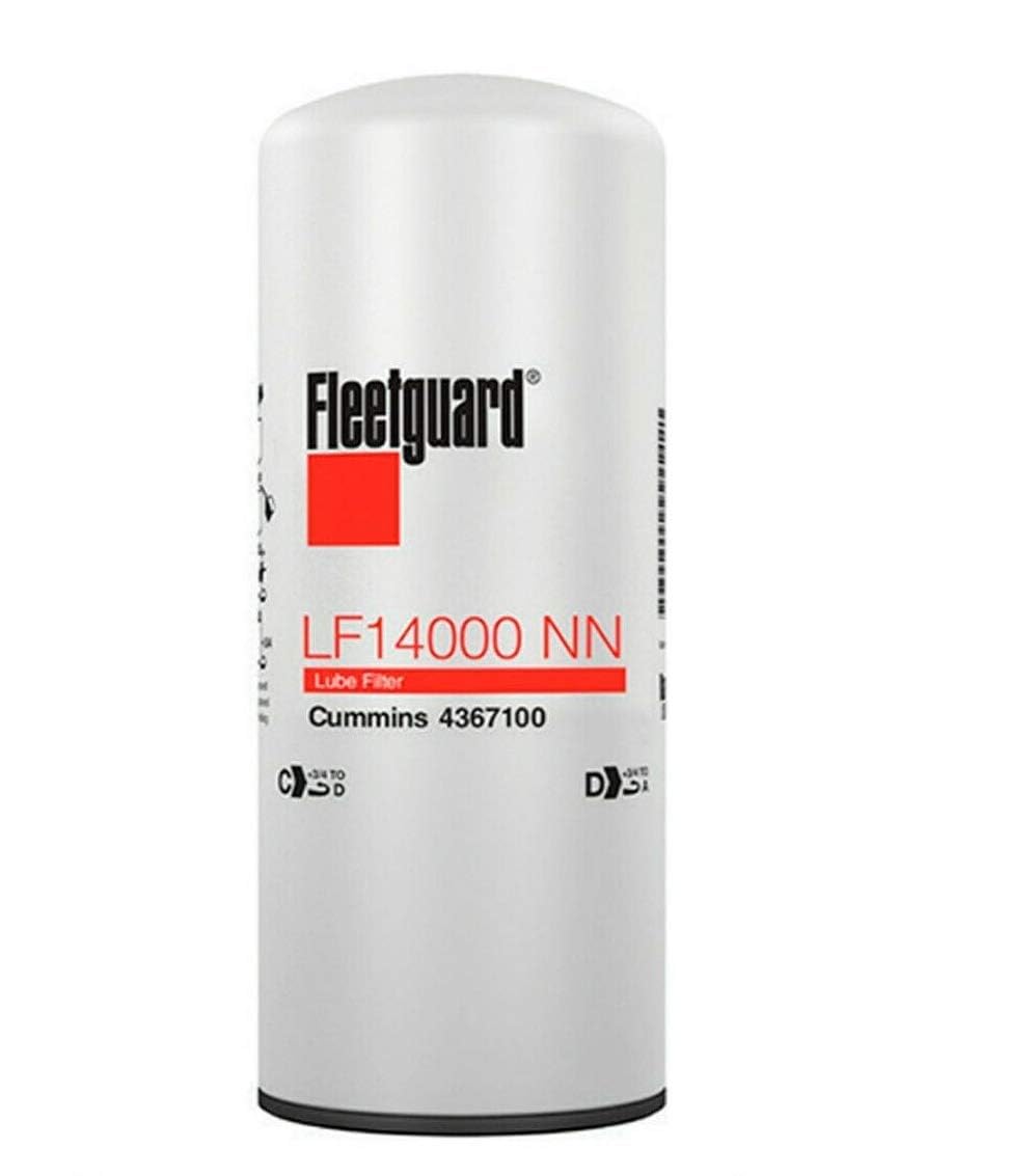 Fleetguard LF14000NN front view showing label and part number, ensuring correct replacement