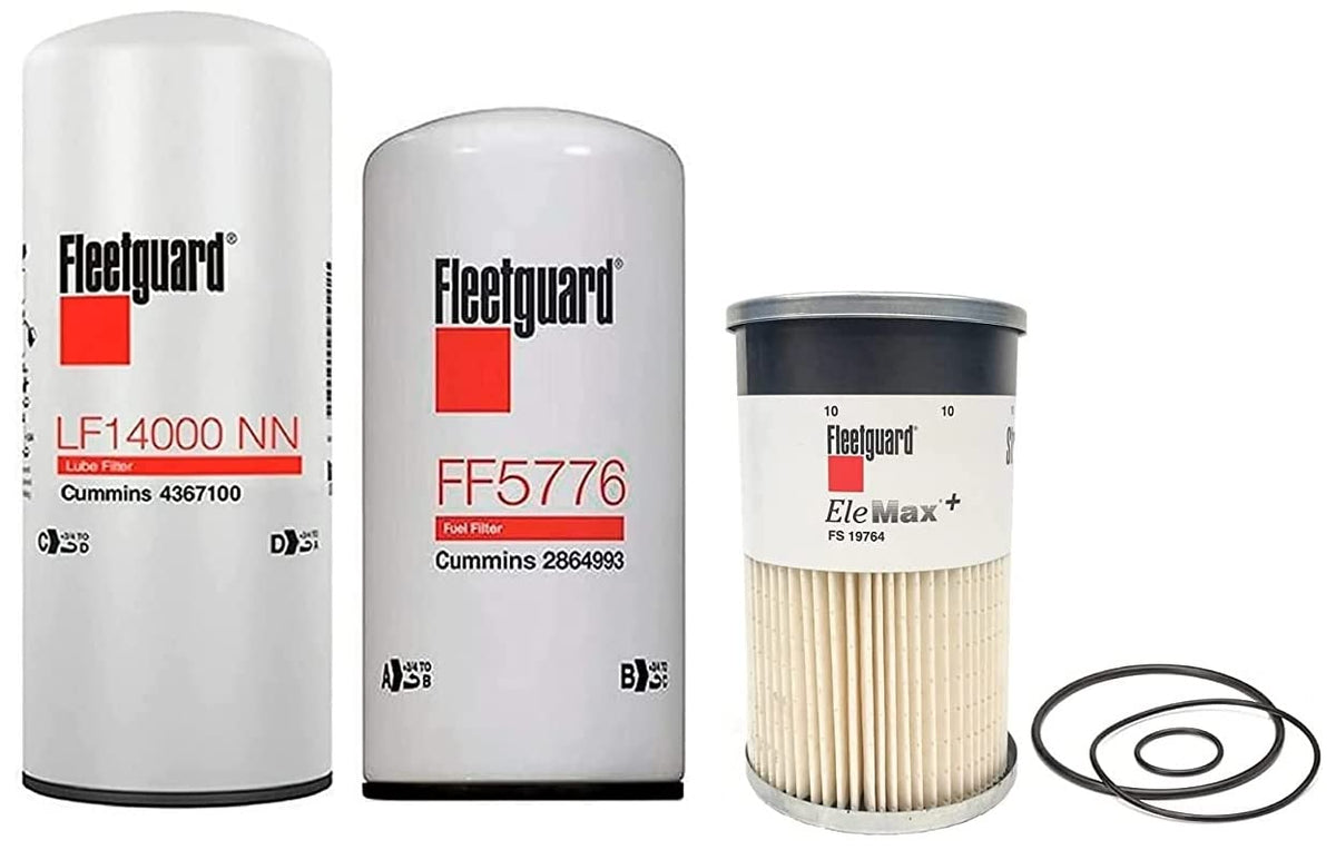 Fleetguard maintenance kit front view showing all three filters for easy identification and reliability