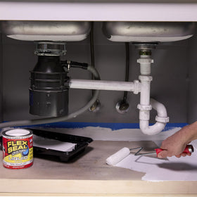 Flex Seal Liquid sealing a gutter seam offering long-lasting protection