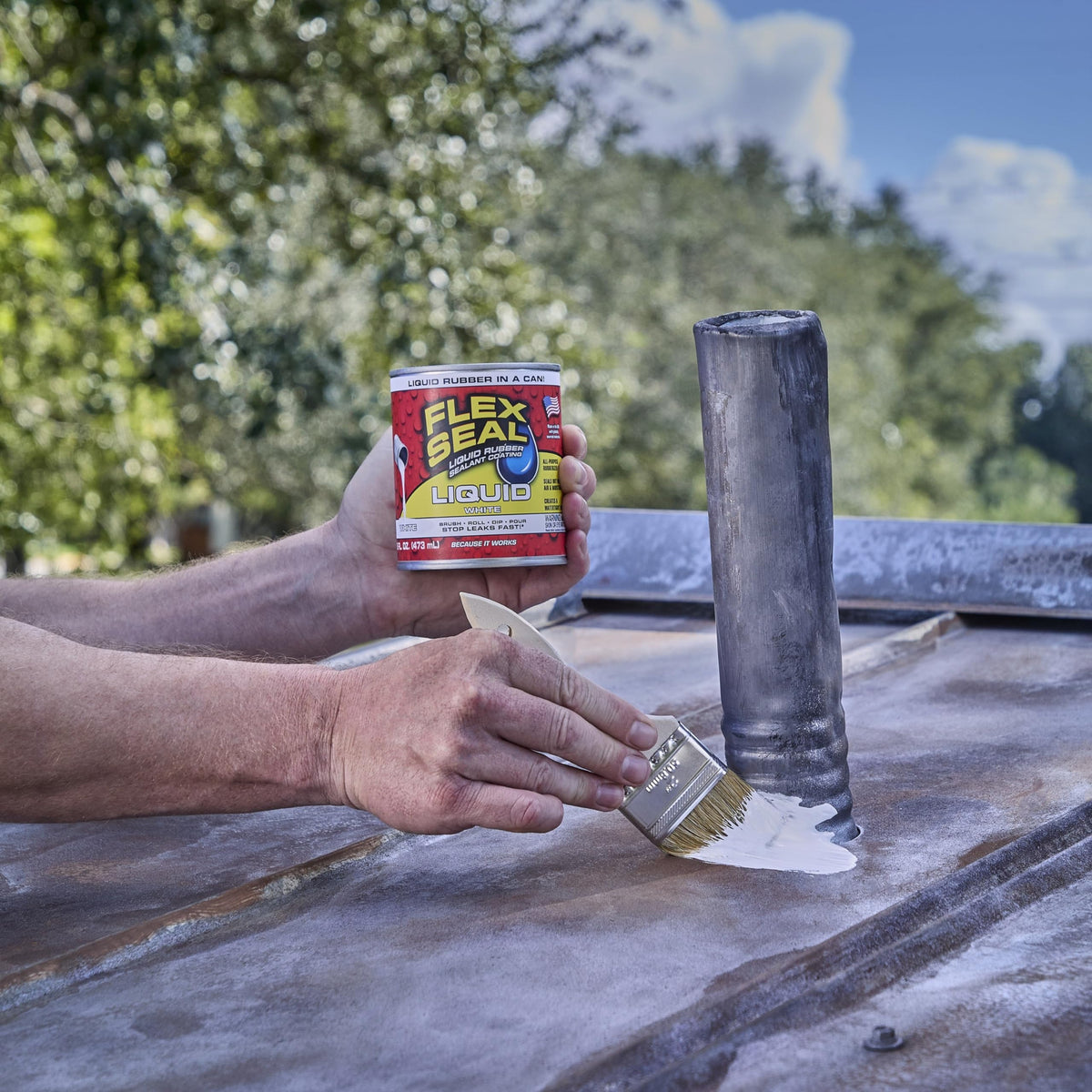Flex Seal Liquid used to repair a shingle roof preventing leaks
