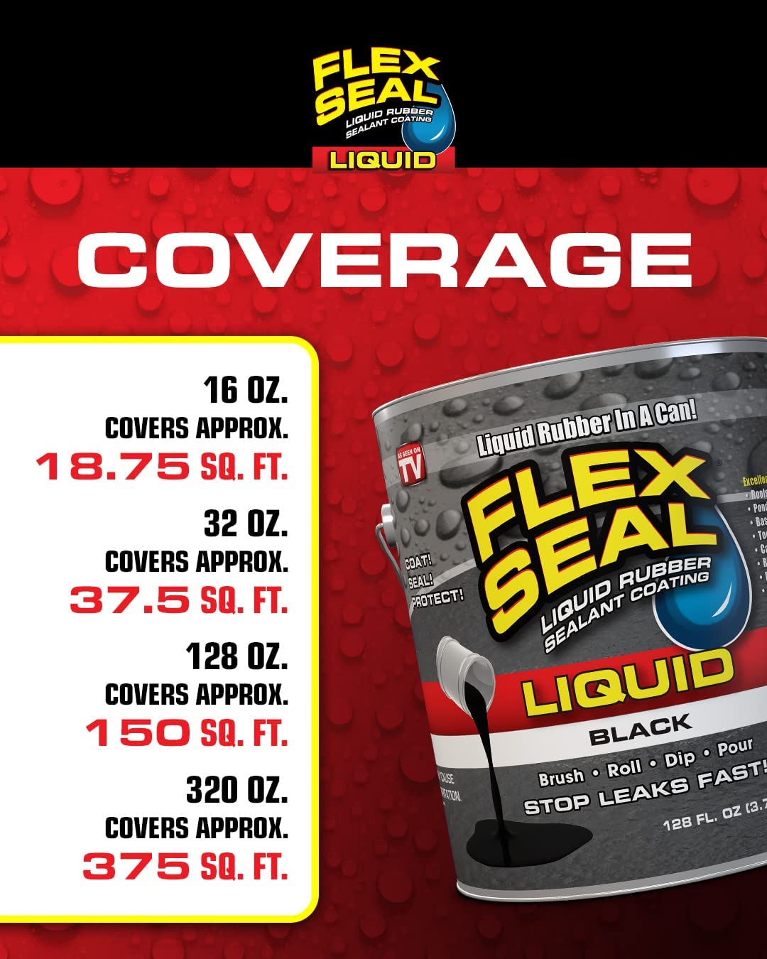 Flex Seal Liquid 16 oz can next to a tape measure for size clarity