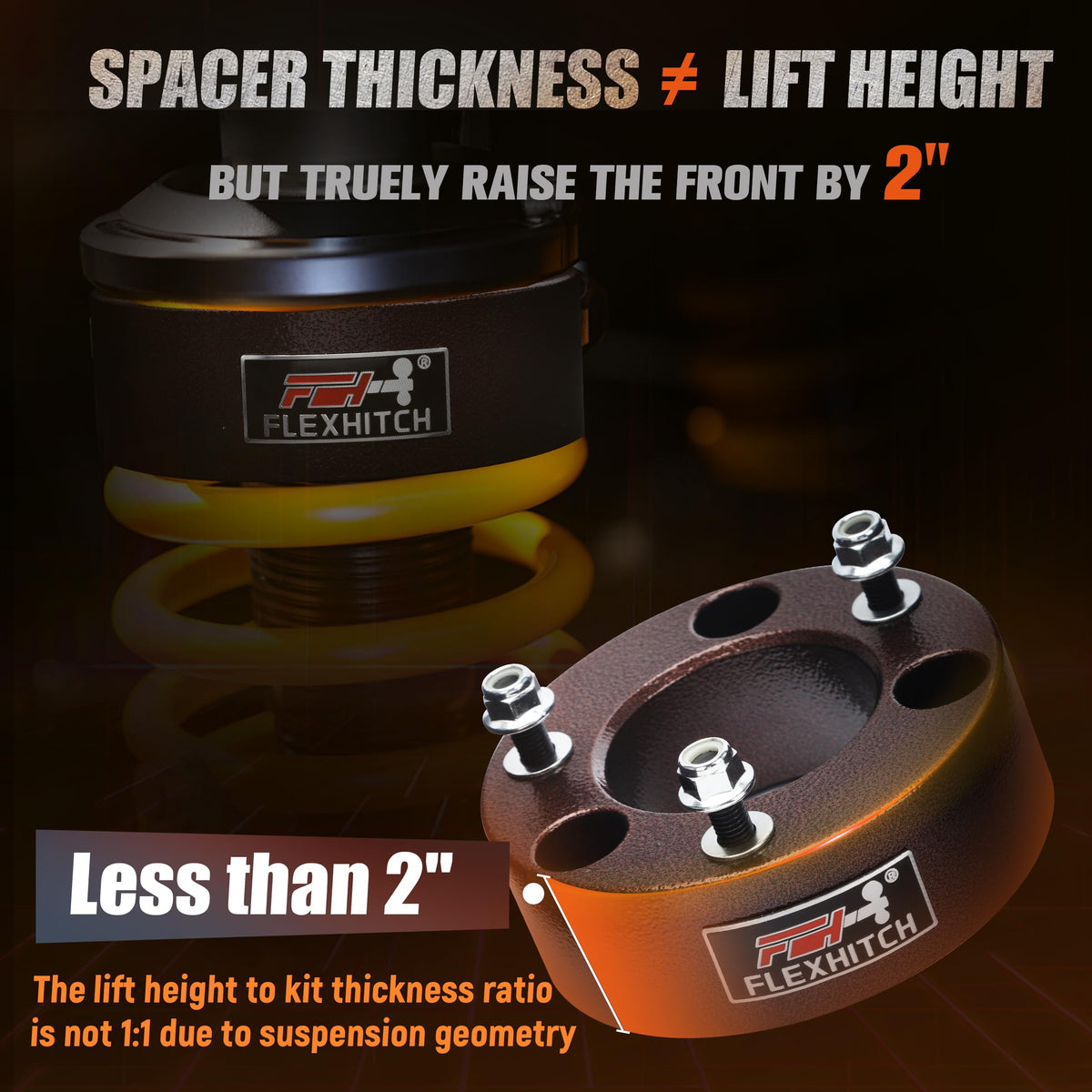 Before and after height comparison on F-150 with FlexHitch, benefit visual lift