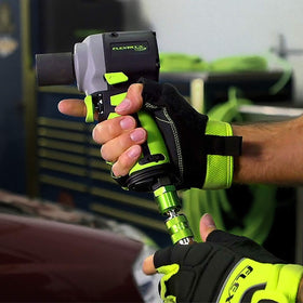 Flexzilla fittings beside wrench for scale showing durable nickel finish benefit