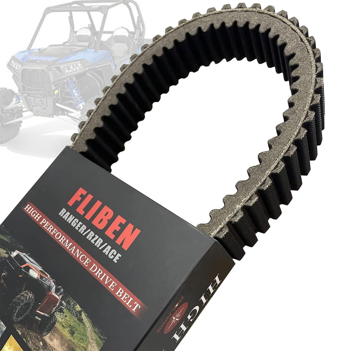 FLIBEN front view of replacement drive belt showing packaging and fitment benefit