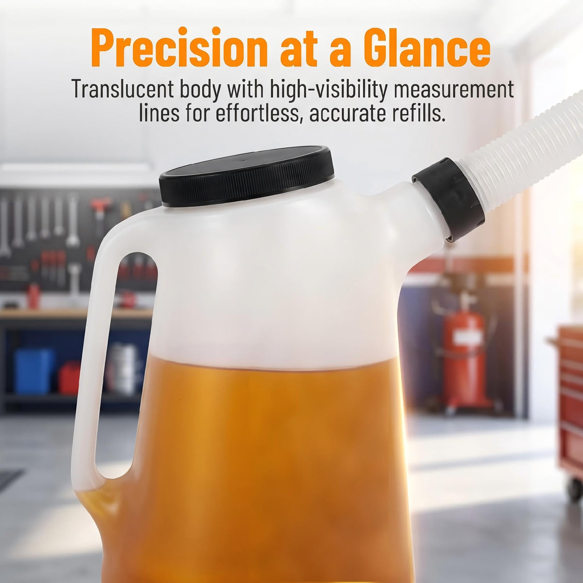 FLIKOU hand holding jug for scale showing portable 2-quart capacity benefit