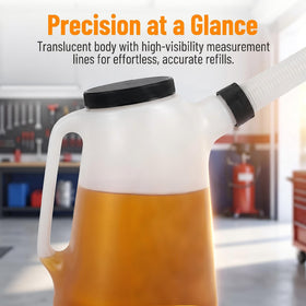FLIKOU hand holding jug for scale showing portable 2-quart capacity benefit